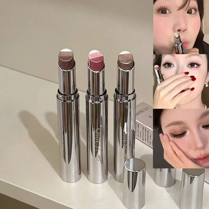 QIBEST Eye Shadow Stick Shimmer Glitter Brown Color Dimensional Natural Without Taking Off Makeup Eye Cosmetic For Women Gift Qme