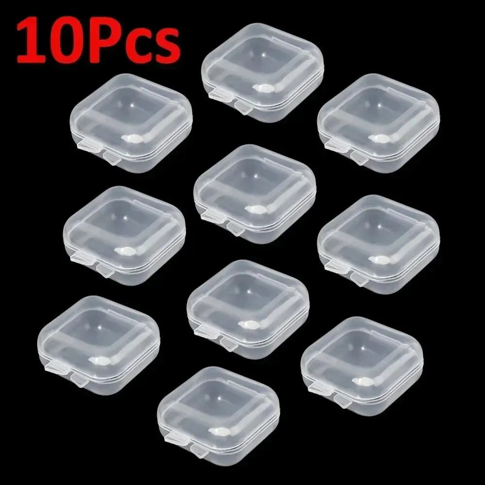 Mini Plastic Jewelry Storage Box Square Transparent Flip Portable Pill Container Jewelry Holder Packaging Earrings Display Case Qme 10PCs