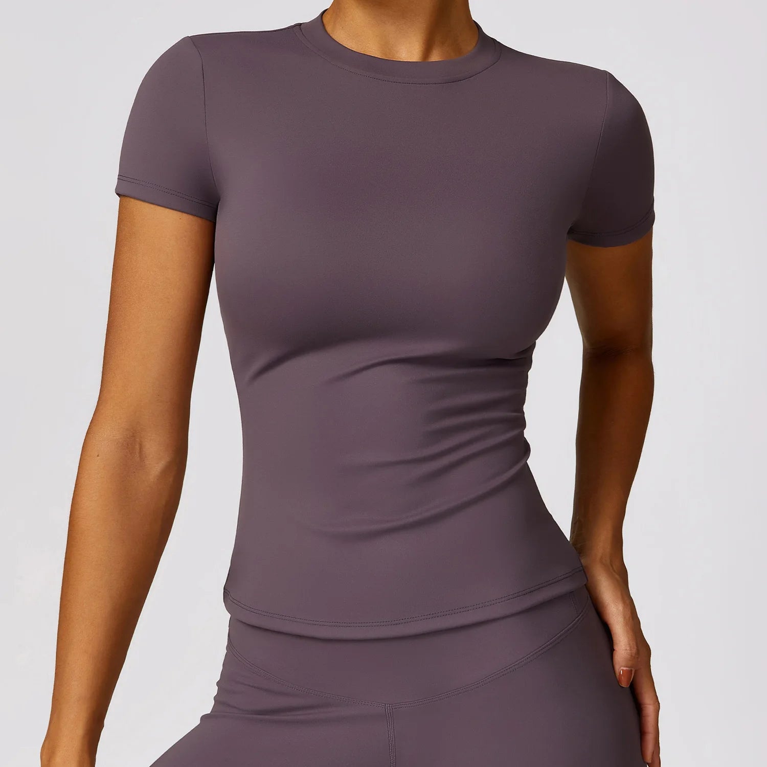 A Sports Tops Quick-drying Ladies Tank Top Fitness Running Yoga Short Sleeve Elastic Breathable Yoga T-Shirt For Women Qme eggplant purple XL