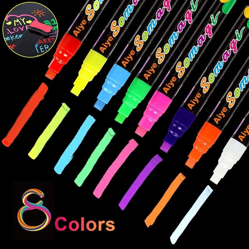 8pcs/set LED Highlighter Fluorescent Marker Pens Erasable Chalk 7/8/10mm Stationery For LED Writing Board Painting Graffit Qme