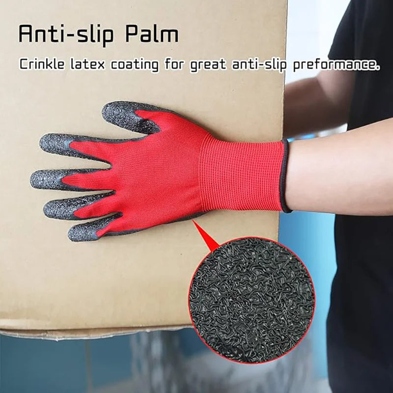 12Pairs Work Gloves Latex Rubber Coated Anti-Slip Waterproof Wear-Resistant Durable for Construction Industrial Use Qme