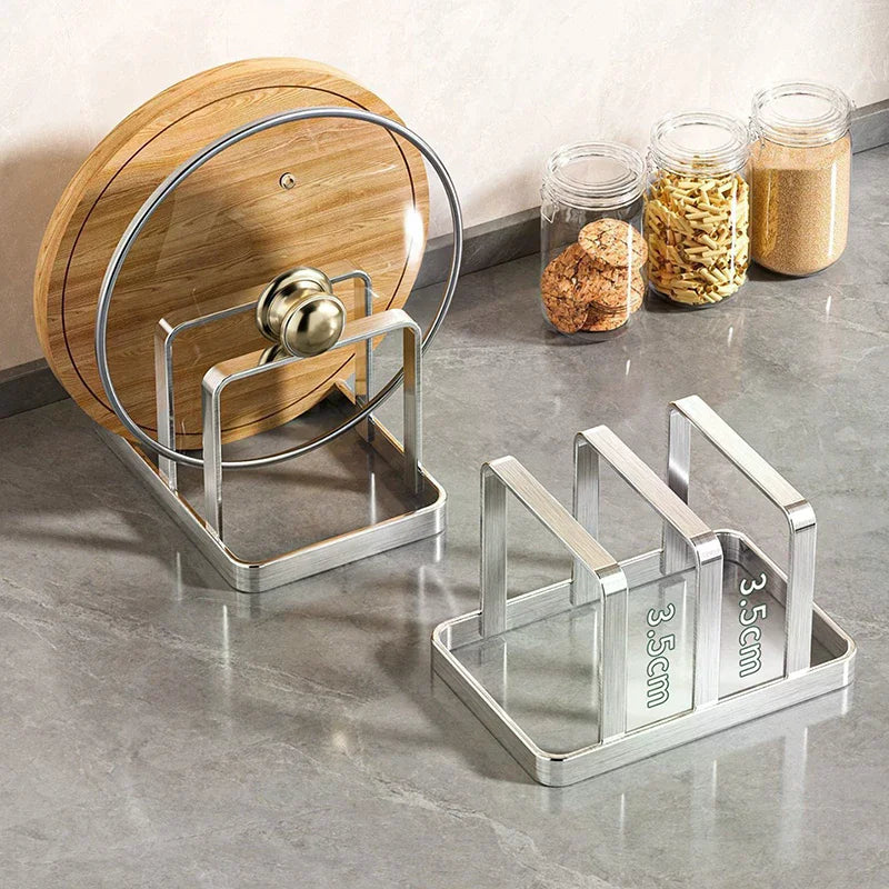 Space-Saving Stainless Steel Pot Lid And Cutting Board Organizer Combo - Heavy-Duty Countertop Rack, Kitchen Organizer Qme