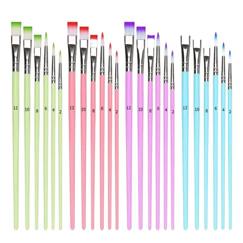 Professional Artist Paint Brushes Nylon Round Pointed Flat Tips Qme