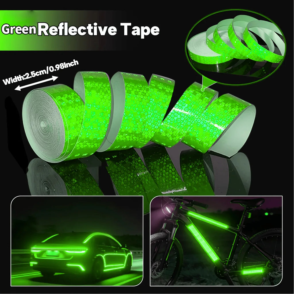 Reflective Car Stickers Outdoor Waterproof Warning Tapes White Red Fluorescent Yellow Reflectors Safety Strip Qme Green 2.5cmX5M