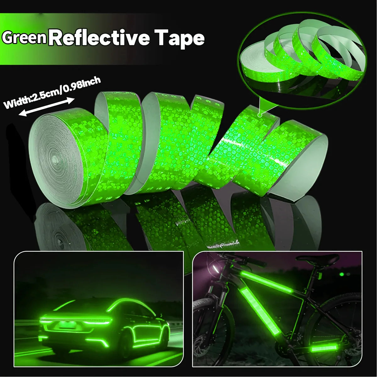 Reflective Car Stickers Outdoor Waterproof Warning Tapes White Red Fluorescent Yellow Reflectors Safety Strip Qme Green 2.5cmX5M