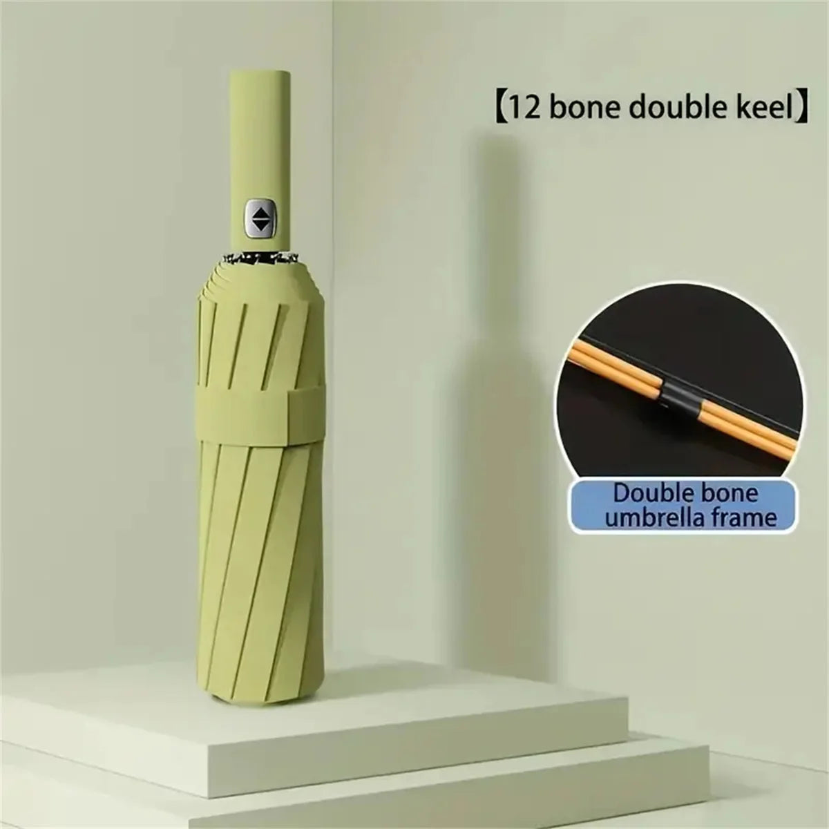 Semi Automatic 3-Fold Umbrella Durable 12-Bone Frame UV-Resistant Qme full-fiber 12K light green