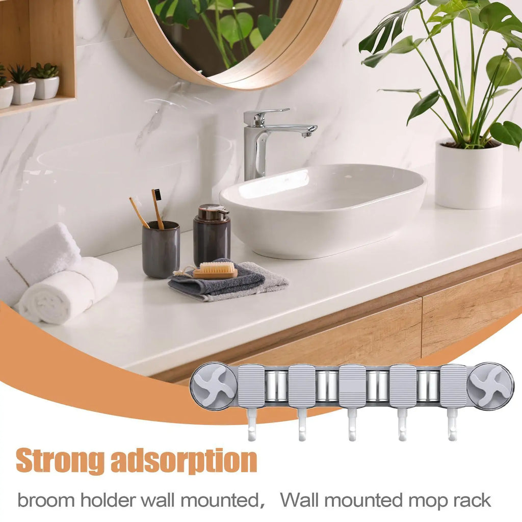 Mop Holder Wall Mount Heavy Duty Suction Broom Storage Space Saving Qme