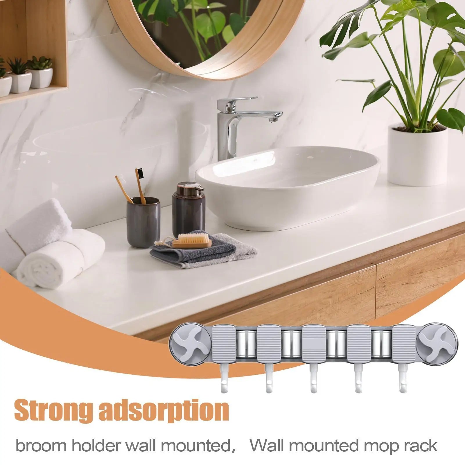 Mop Holder Wall Mount Heavy Duty Suction Broom Storage Space Saving Qme