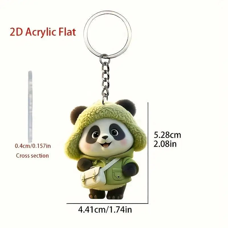 Cute Dressed Panda Pendant Keychain Cartoon 2D Flat Acrylic Ornament Qme