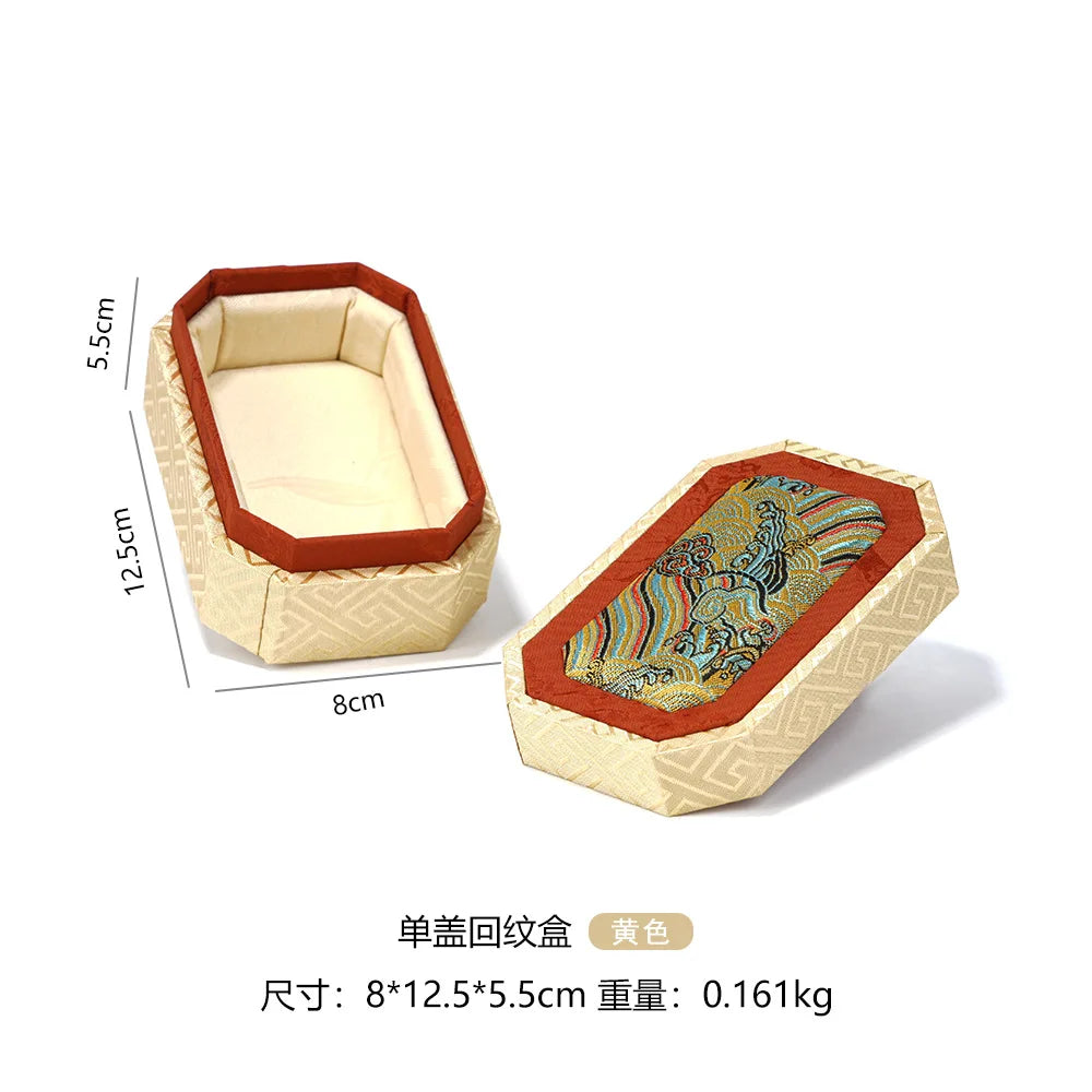 Chinese Style Brocade Jewelry Box Wave Pattern Heaven&Earth Cover for Curio Bracelet Storage Gift Packaging,Jewelry Display Box Qme Yellow