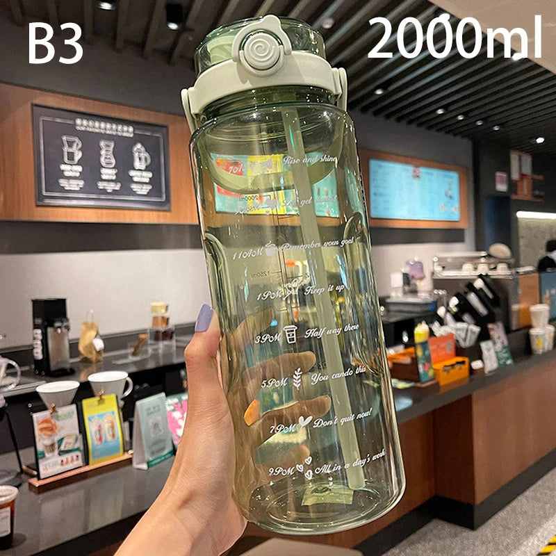 1 5 2Liter Sport Straw Water Bottle Time Scale Plastic Summer Cold Qme B3