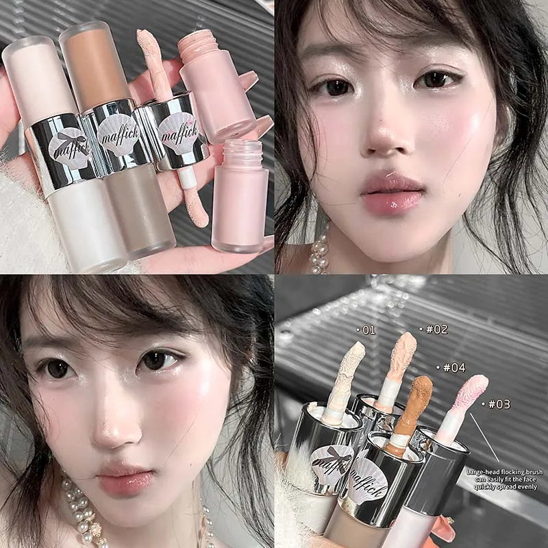 Dual-Ended Pearl Gloss Contour & Highlight Liquid Diamond Silver & Matte White Cream Three-dimensional Shine Face Contouring Qme