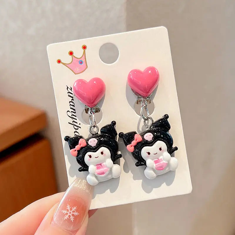 Hello Kitty Kuromi Cartoon Ear Clips Discomfort-free Fake Earrings Qme 9