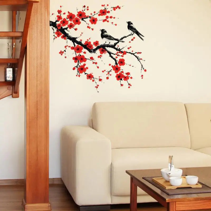 Living Room Home Decoration Decal Ink Chinese Sakura Japanese Cherry Qme