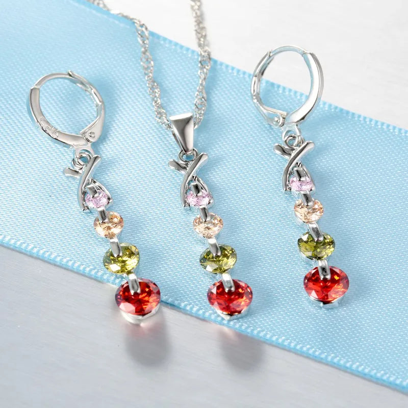 925 Sterling Silver Color Bridal Jewelry Sets Fashion Jewelry Beads CZ Cubic Zirconia Women Girls Engagement Anniversary Qme