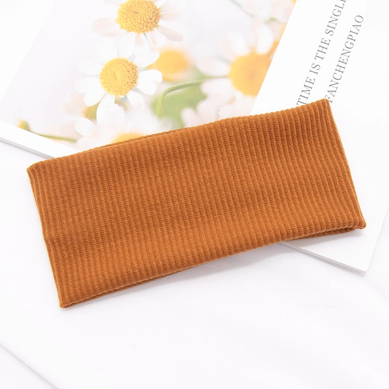 Women Solid Yoga Knitted Headband Cotton Wide Turban Twisted Knotted Qme Chocolate