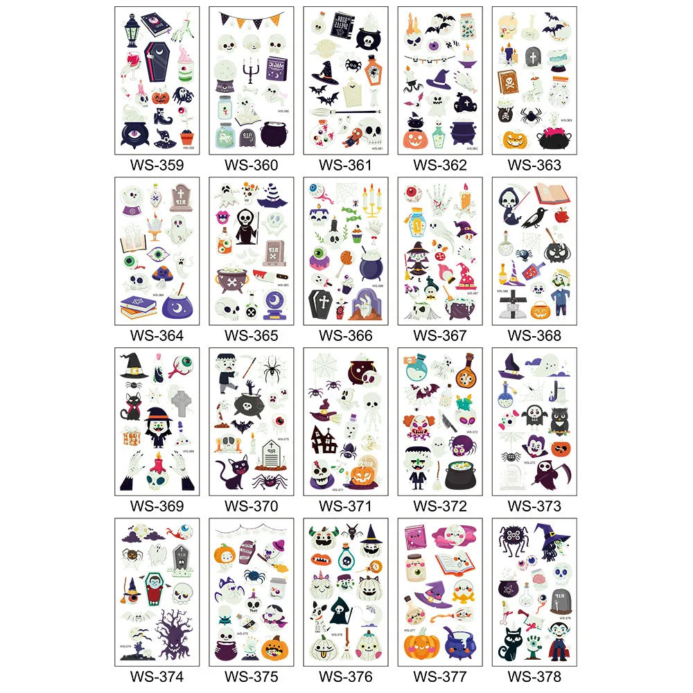 A Halloween Kids Toy Gift 6/8 Sheets Glowing Pumpkin Knife Fake Tattoos, Waterproof Body Stickers for Arm Hand Cosplay Decor Qme