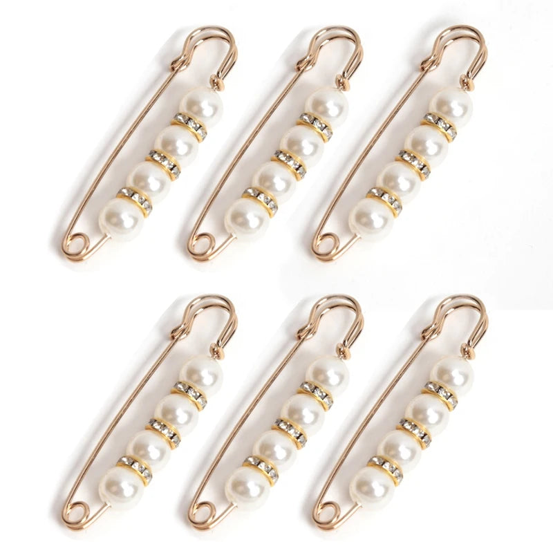 Women Fashion Pearl Brooch Waist Tighting Clip Safety Pin Sweater Qme A1