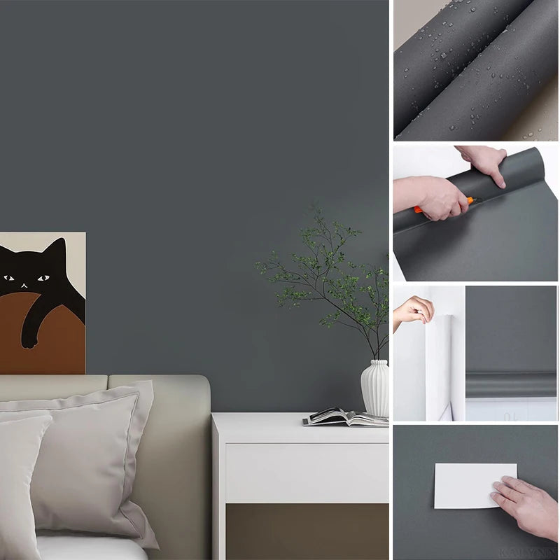 Dark Grey DIY Decorative Film PVC Self Adhesive Wallpaper Furniture Qme A01 Matte Dark Grey 10mx55cm 394x22in