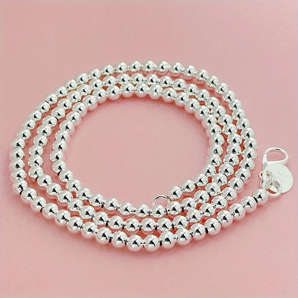 Hot 925 Sterling Silver Retro 4MM Beads Chain Necklace for Women Wedding Party Couple Gifts Street Versatile Jewelry Qme
