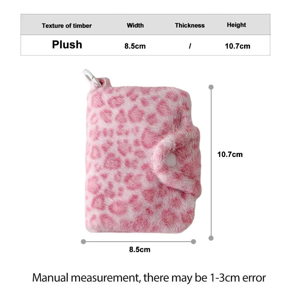 Leopard Print Coin Purse Plush Snap Closure Mini Wallet for Girls Portable ID Card Holder Coin Bag Small Clutch Pocket Wallet Qme