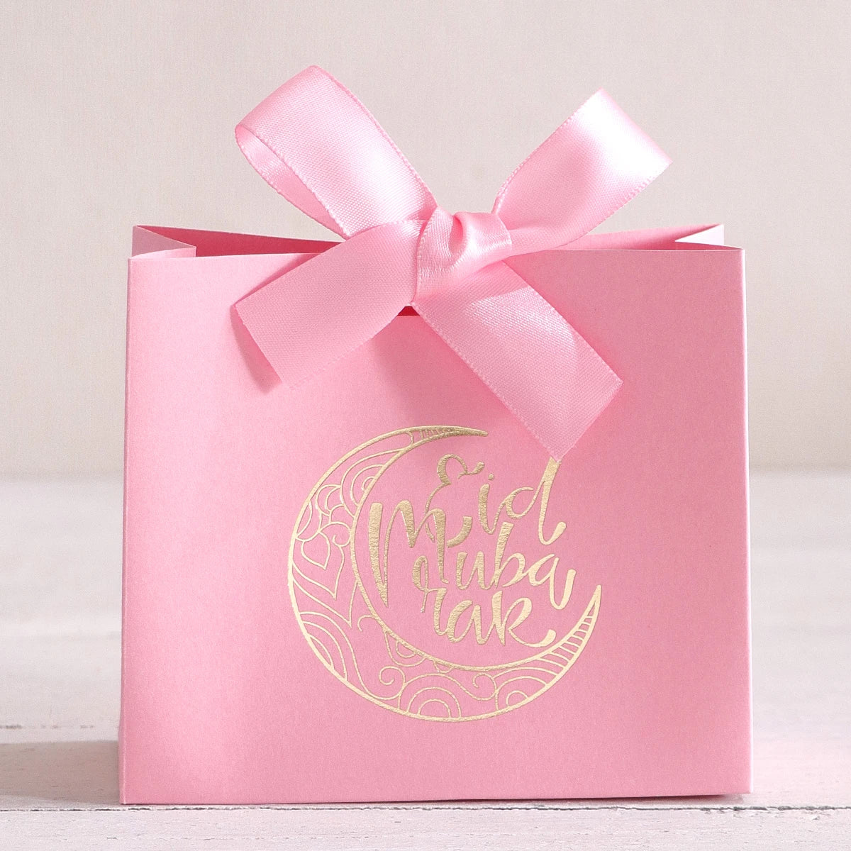 5-Pack Eid Al Adha Gift Boxes - Elegant Crescent Moon Design - White and Gold Mini Gift Bags with Ribbon Ties - Perfect for Choc Qme 5Pcs-Pink-Pink Other Other