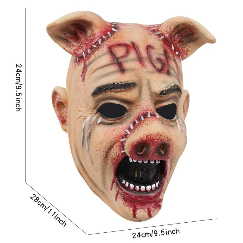 Horror Movie Texas Saw Cosplay Scary Cry Pig Latex Mask Terror Helmet Halloween Masquerade Party Carnival Prank Costume Prop Qme