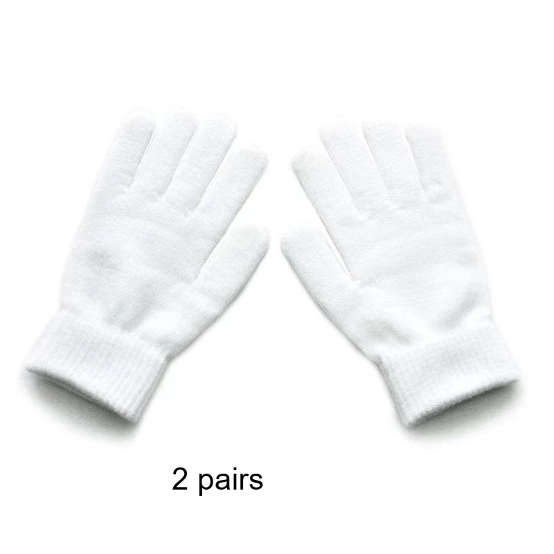 2/5 Pairs Winter Solid Color Knitted Gloves Warm Soft Elastic Cuff Thermal Mittens For Men Women Daily Outdoor Wear Qme White 2pairs