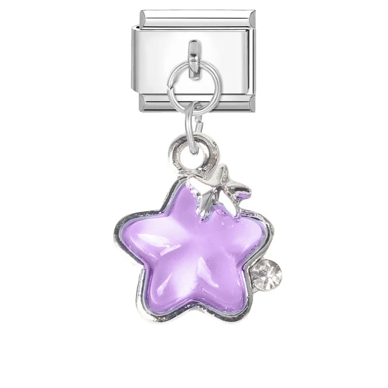 2025 Shiny Zircon Shells Starfish Conch Blue Italian Charm Links Fit 9mm Stainless Steel Bracelet Women Jewelry DIY Making Gifts Qme Style 18