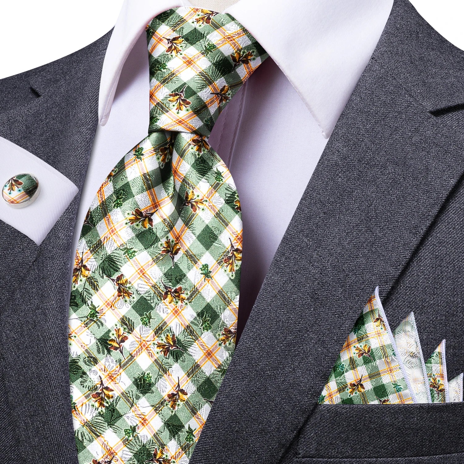Hi-tie Fashion Men's Elegant Tie Handkerchief Cufflinks Wedding Party Qme DPT-N-0015-2
