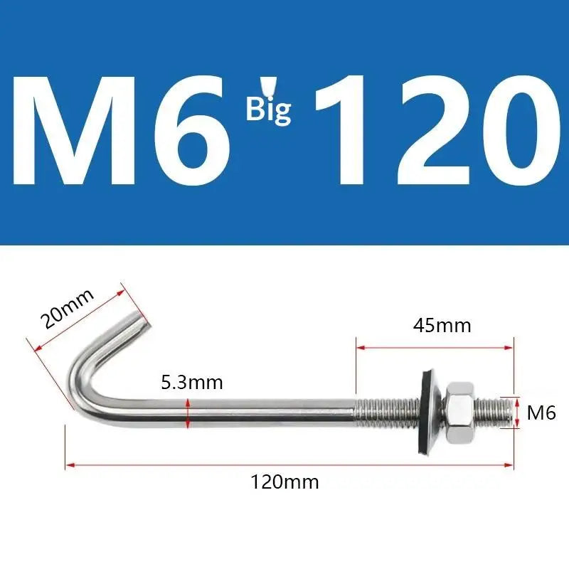 304 Stainless Steel M5 M6 L Hook Bolts With Matching Nuts Washers For Industrial Construction Home Hanging Qme A11