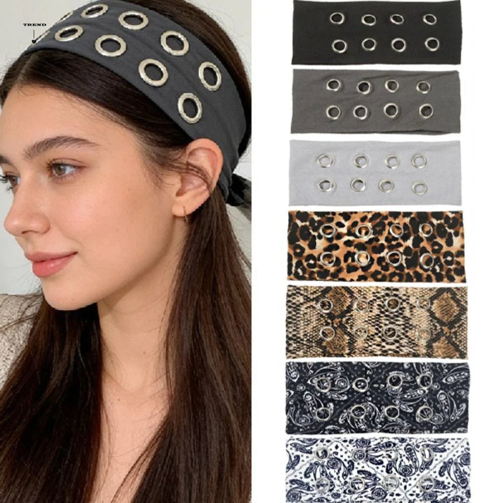 Leopard Print Hollow Metal Headband Cashew Pattern Solid Color Hollowed Out Eyelets Headband Rock Steampunk Hip-hop Qme