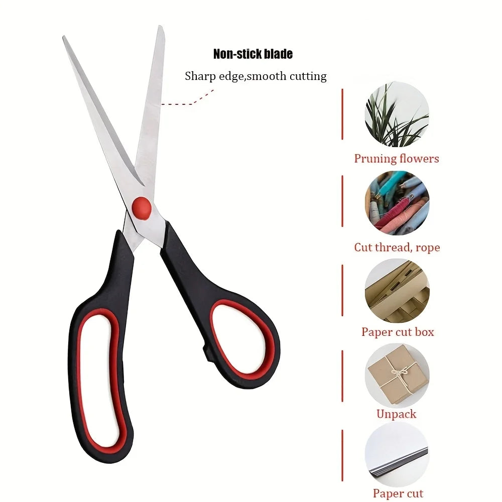8.5-inch Multipurpose Non-Stick Scissors, Sharp Stainless Steel Blades for Home, Office, Sewing, Gardening, and Crafting Qme