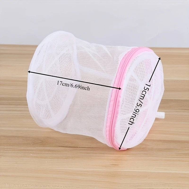 Laundry Bra Washing Bag - Mesh Design, Foldable Oval, with Pink Zipper Closure, Exquisite Storage Bag, Suitable for Travel, Qme