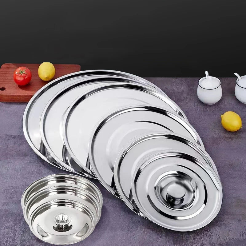10-26cm Round Pot Lid Thicken Stainless Steel Saucepan Cover Replacement Universal Kitchen Food Lid Kitchen Supplies Qme