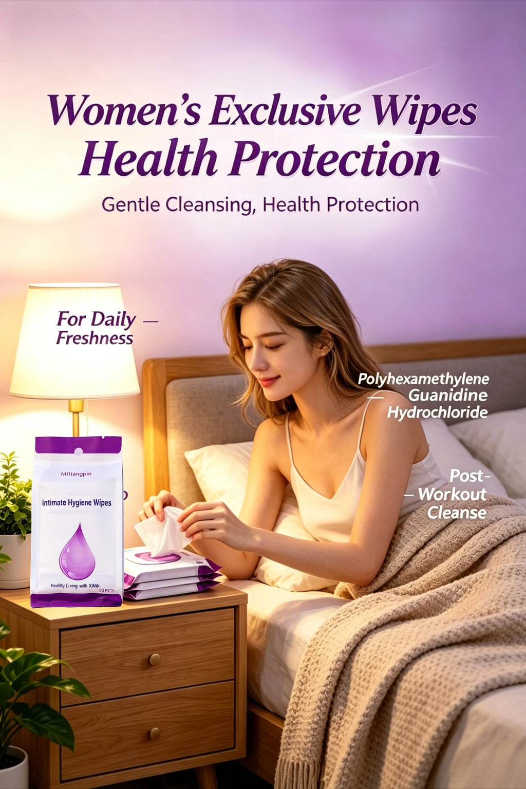Feminine intimate wipes, menstrual period cleaning, clean, healthy and portable, exclusively for healthy women. Qme