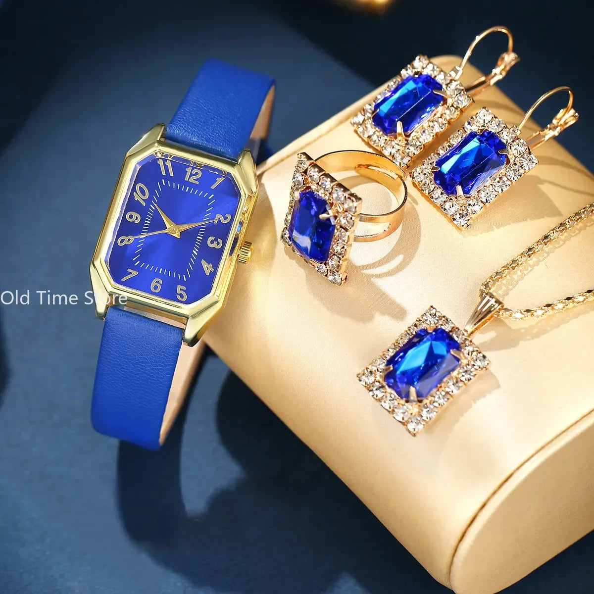 6/5/1PCS Luxury Fashion Square Women's Watches Brand Ladies Quartz Wristwatch Jewelry Set Classic Simple Femme Relogio Feminino Qme 5pcs Set-Blue