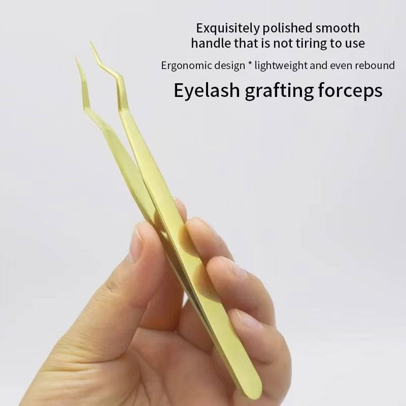 Lash Extension Tweezers Anti Slip Stainless Steel Curved Tip Straight Qme