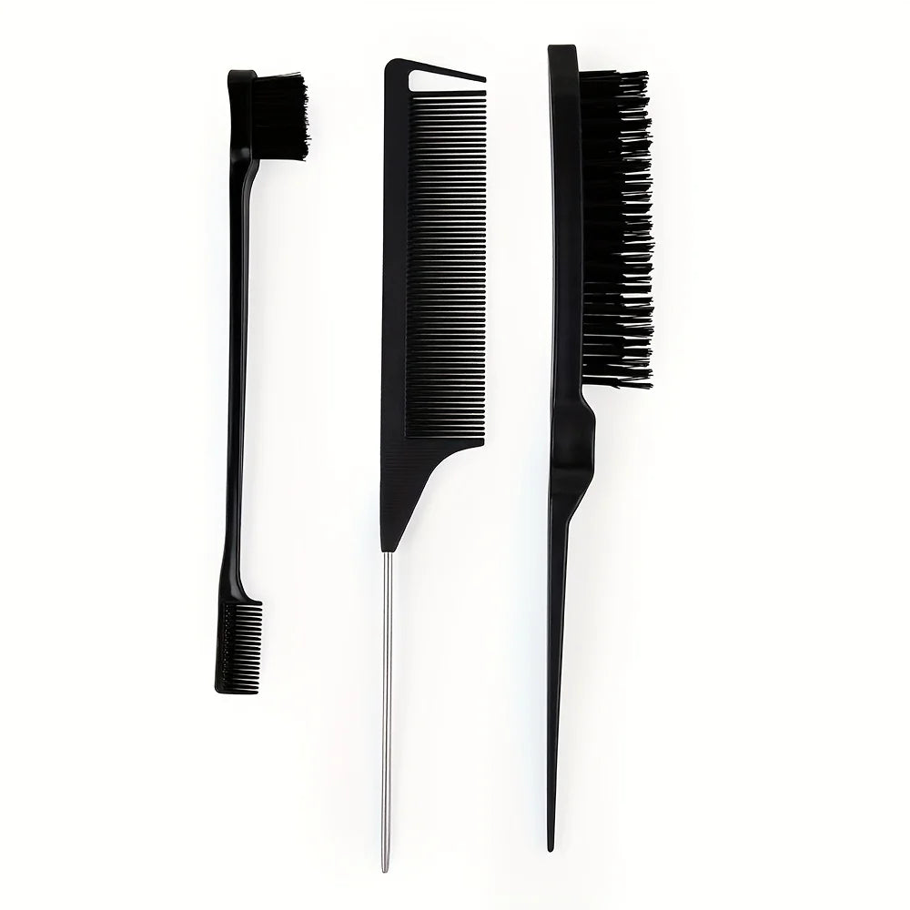 Styling Comb Set with Pointed Tail Comb, Double-Headed Fluffy Bristle Brush for Volumizing and Waving Hair, Beauty Tools Qme Black