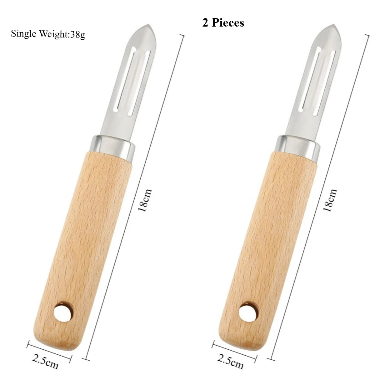 2-Piece Wooden Handle Stainless Steel Peeler,Straight & D-shaped Fruit Vegetable Melon Planer,Wooden Grip Peeling Kitchen Tool Qme Straight Peeler-2Pcs