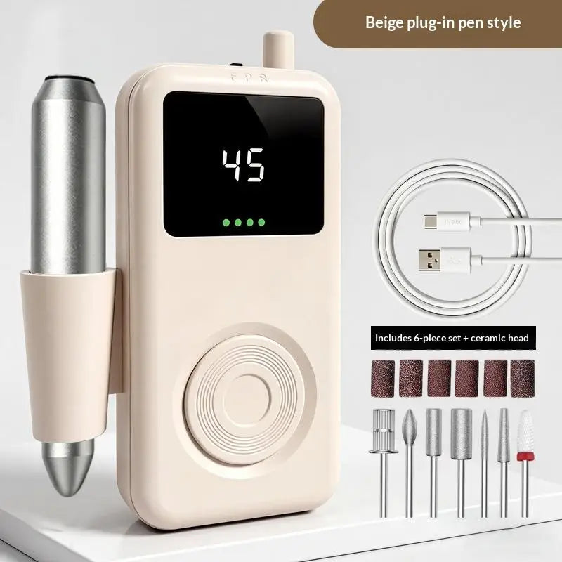 Low Noise Electric Portable Nail Drill Machine Rechargeable Sander Qme 7Pcs Beige 100V-127V US Plug