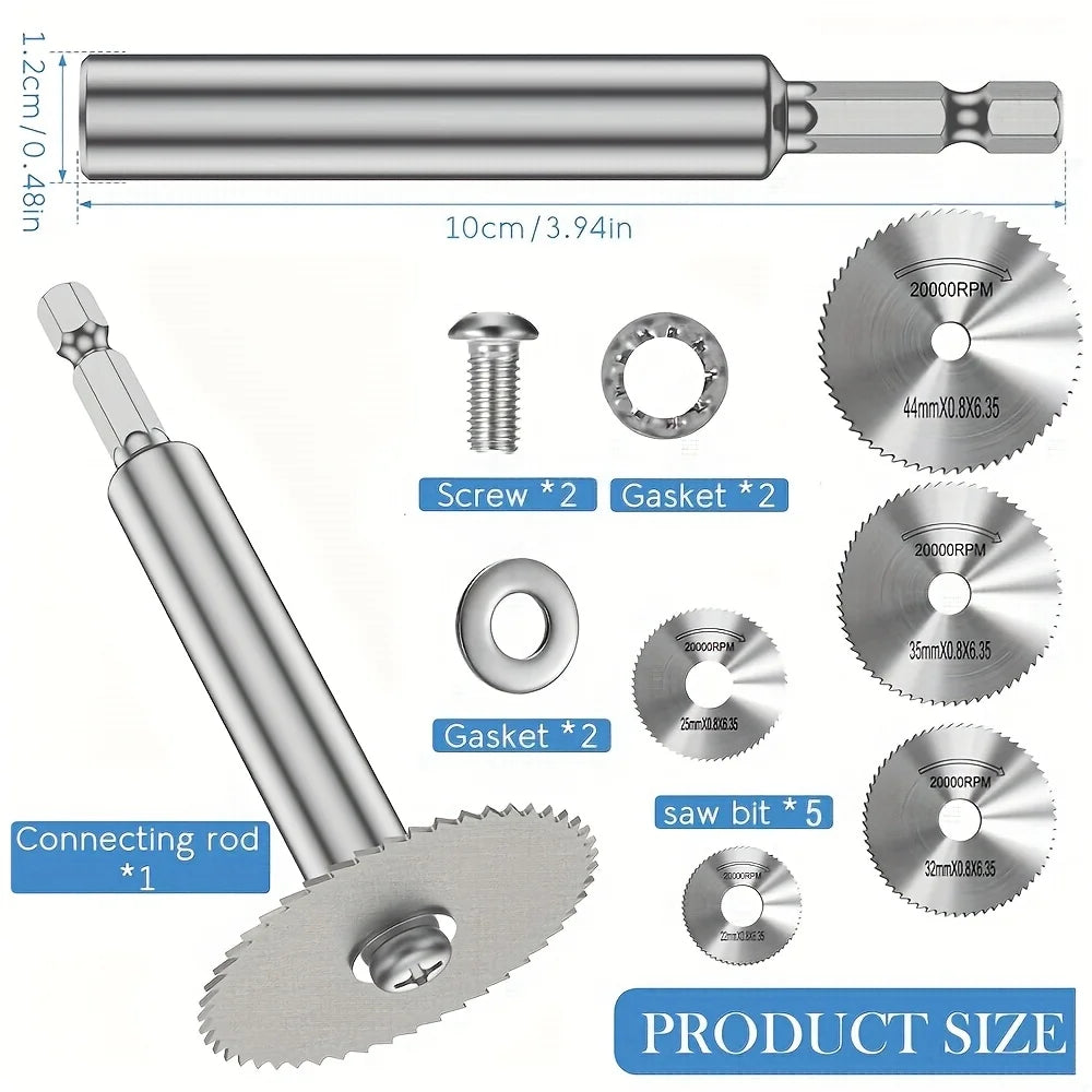 High Speed Steel Cutting Wheel - 1/4 Hex Shank Thin Blade for Rotary Saw with 5 Interchangeable Cutting Heads Qme
