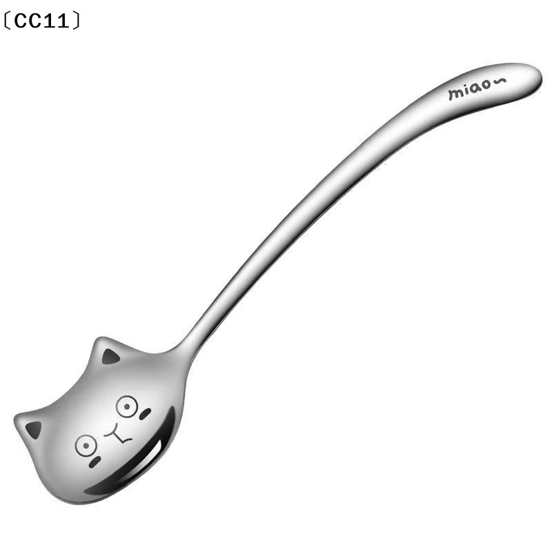Stainless Steel Cute Cat Spoon Food Grade Cartoon Design Stirring Qme