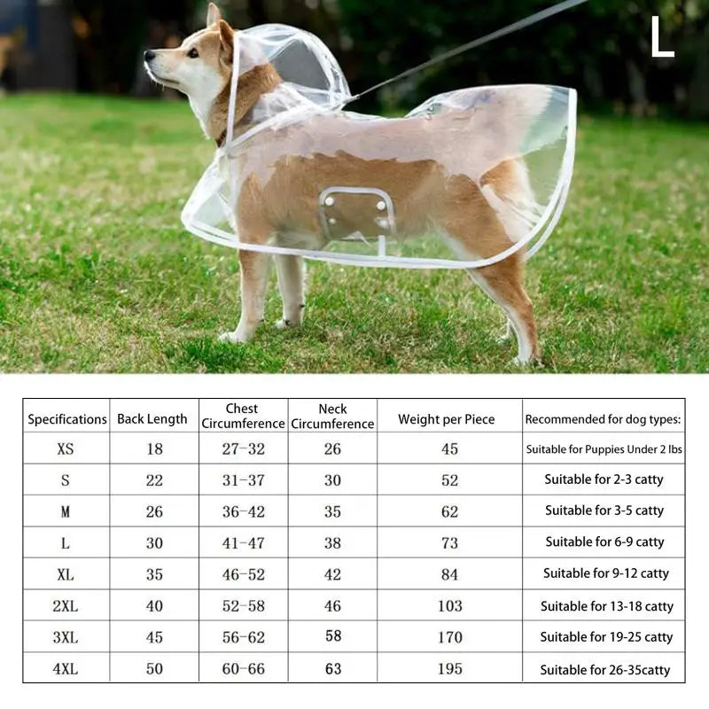Windproof Pet Clothing Large Dog Costume Raincoat Transparent Qme L