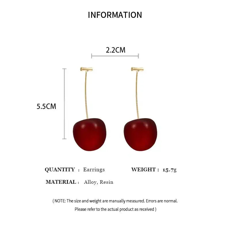 Sweet Fruit Design Red Cherry Drop Earrings Delicate Fashion Women Jewelry for Graduation Gift Daily Outfits Qme