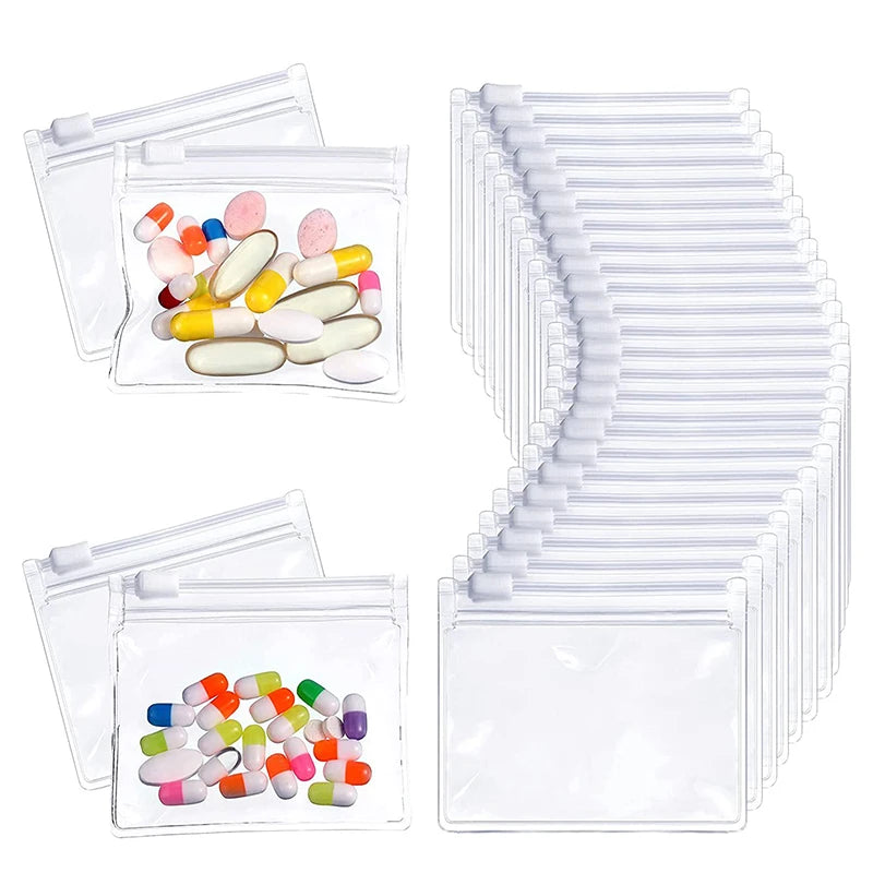 H5PCS Reusable Clear Zippered Pill Pouches Self-sealing Medication Qme