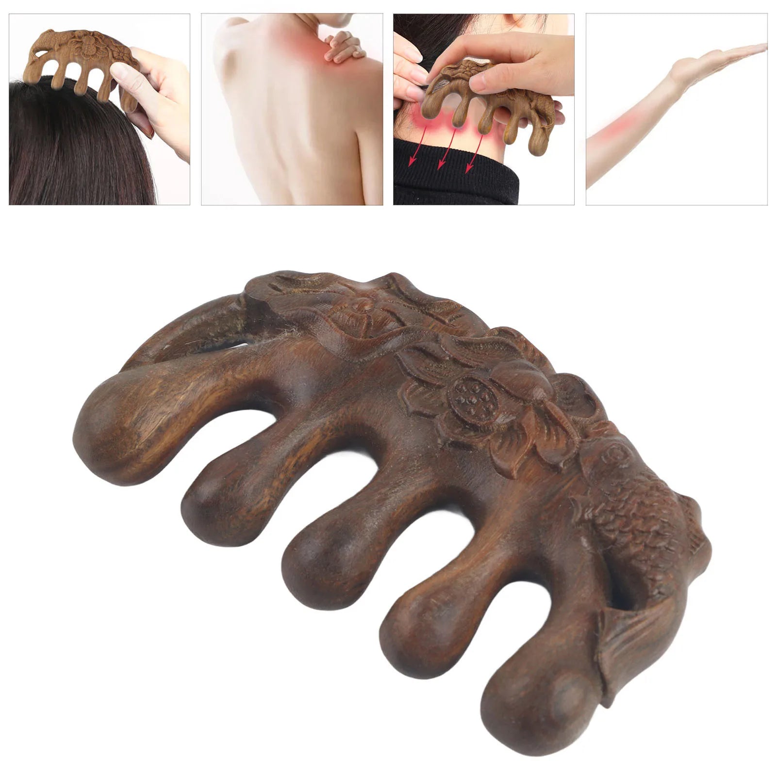 Meridian Wide Tooth Massage Comb Green Sandalwood Head Scalp Massage Comb for Neck Shoulder Hand Wooden Meridian Comb Qme