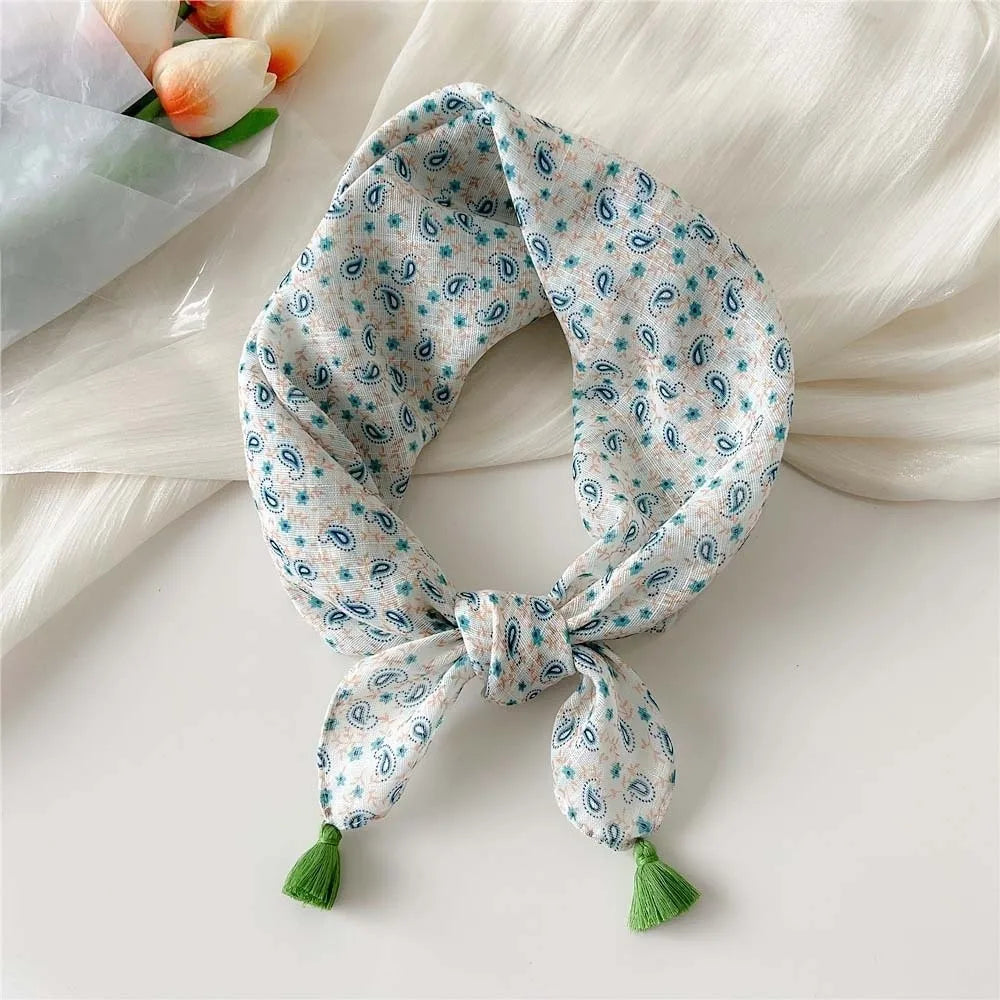 Neck Wrap Cotton-linen Square Scarf Fringed Breathable Hair Bandana Qme Style 16