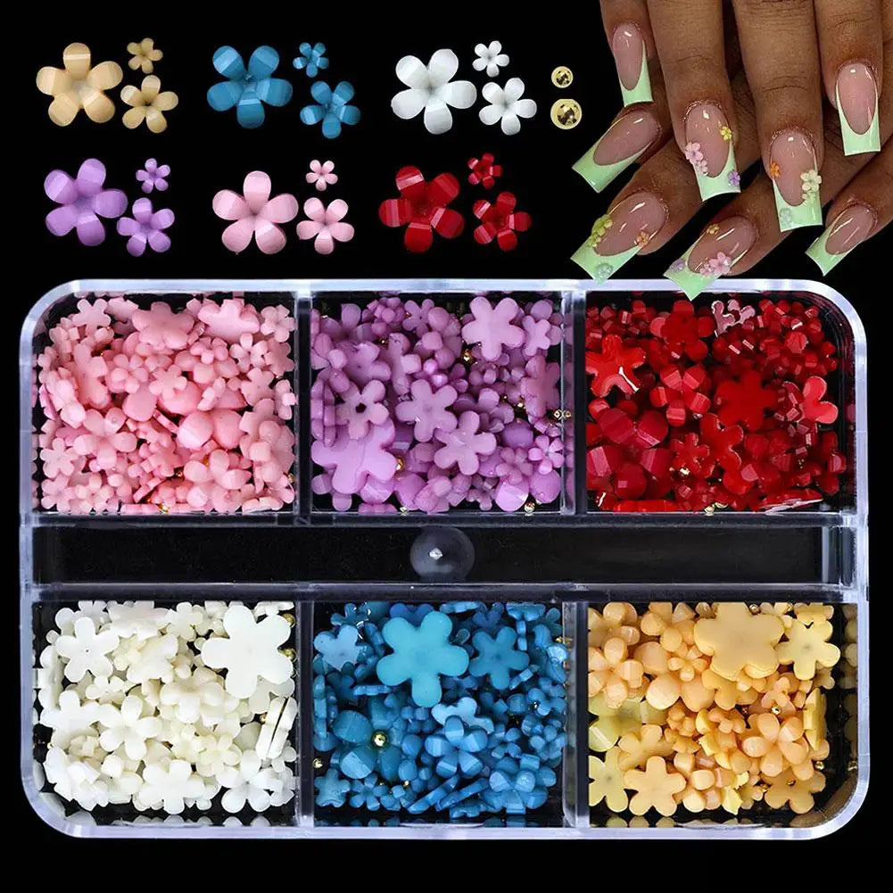 3D Acrylic Flower Nail Charms Art Cute Colorful Floral Caviar Beads Qme B- 6 gird