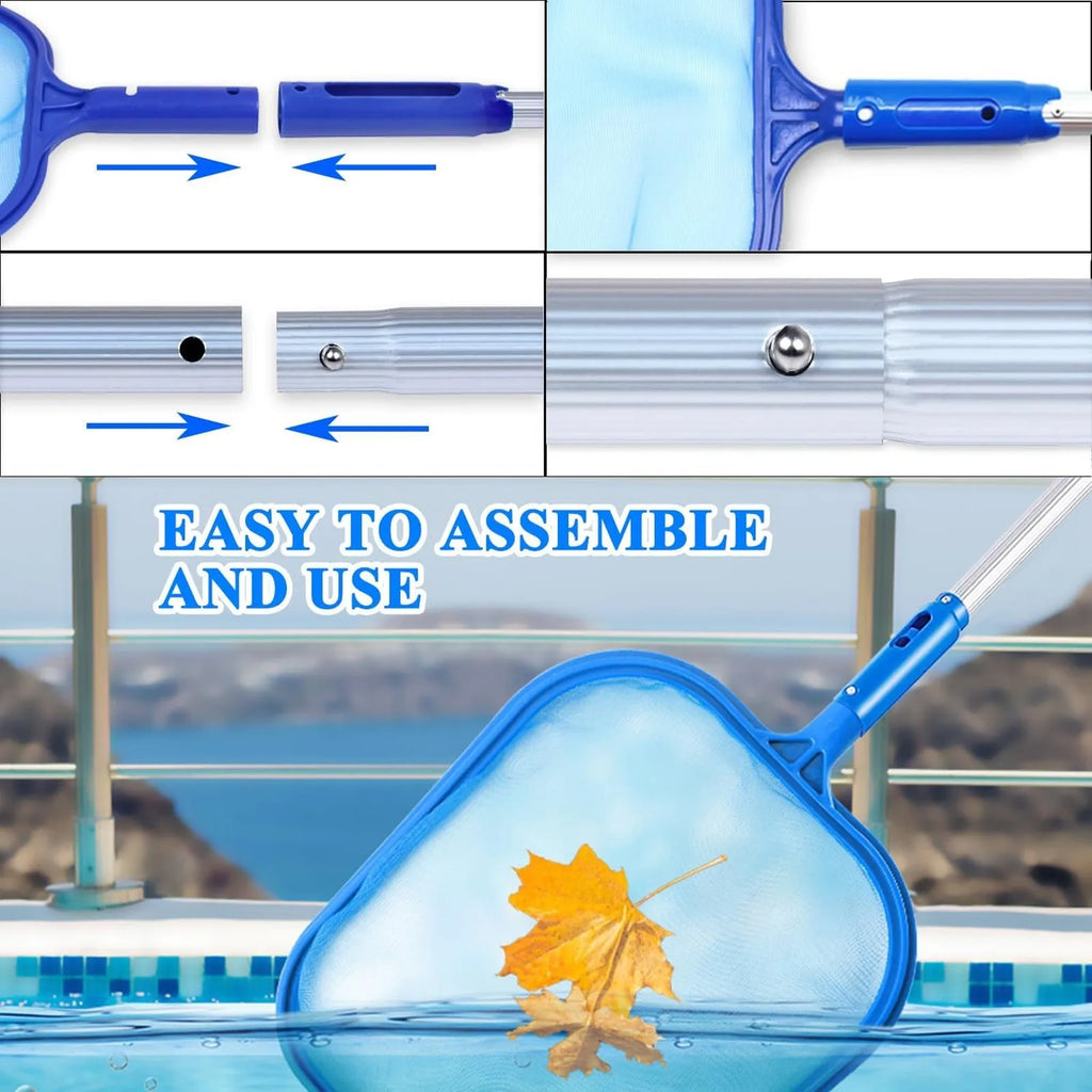 Swimming Pool Leaf Cleaning Net Mesh Pool Cleaning 4 Removable Connections Aluminium Rods Leaf Cleaning Net Skimmer Qme